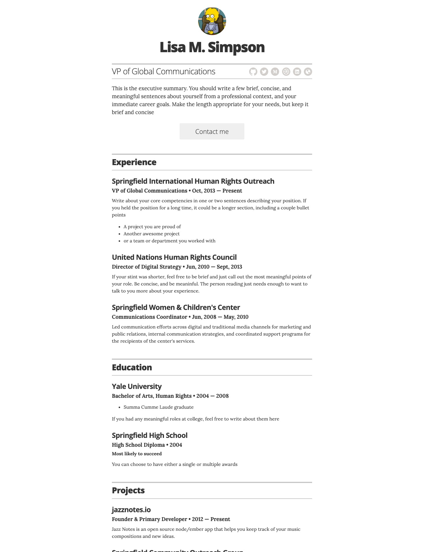 github pages resume template